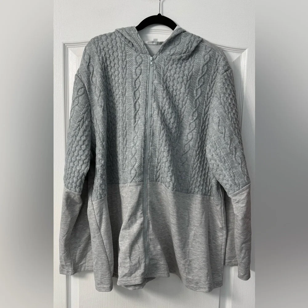 Gray half Cable Knit Woman’s hoodie Plus Size - Picture 2 of 8